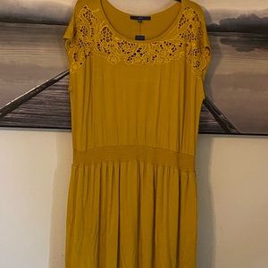 Beautiful yellow/mustard dress. Embroidered with cinch waist